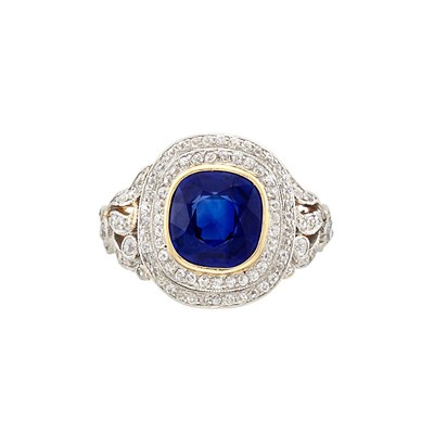 Lot 344 - Belle Epoque Platinum, Gold, Sapphire and Diamond Ring