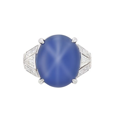 Lot 446 - Platinum, Star Sapphire and Diamond Ring