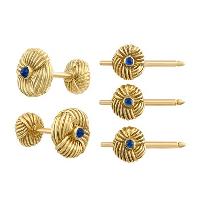 Lot 75 - Gold and Cabochon Sapphire Dress Set, Tiffany & Co., Schlumberger