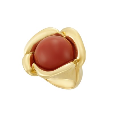 Lot 187 - Gold and Oxblood Coral Flower Ring