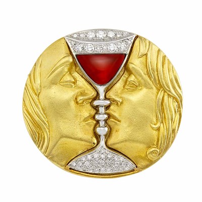 Lot 410 - Gold, Platinum, Cabochon Garnet and Diamond Pendant-Brooch, by Henryk Kaston for Salvador Dali