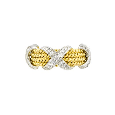 Lot 421 - Gold, Platinum and Diamond 'Rope' Band Ring, Tiffany & Co., Schlumberger