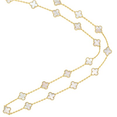 Lot 237 - Long Gold and Mother-of-Pearl 'Alhambra' Chain Necklace, Van Cleef & Arpels, France