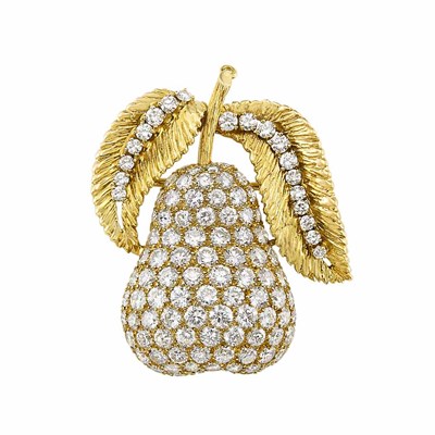 Lot 311 - Gold, Platinum and Diamond Pear Brooch, Ruser