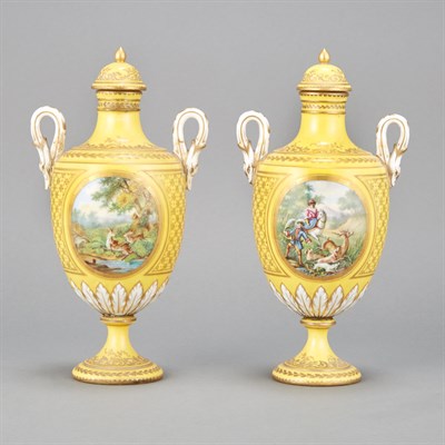 Lot 155 - Pair of Sevres Style Porcelain Garniture Urns...
