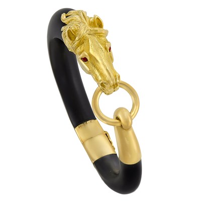 Lot 303 - Gold and Horn Horse Bangle Bracelet, Guy Freres