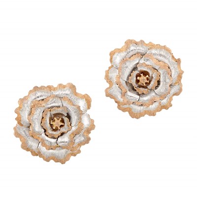 Lot 313 - Pair of Two-Color Gold Flower Earclips, Buccellati