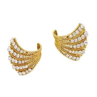 Lot 422 - Pair of Gold and Diamond Earclips, Van Cleef & Arpels, France