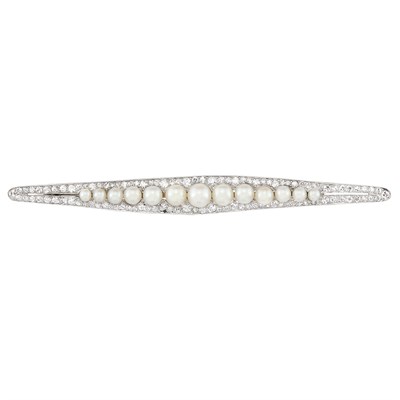 Lot 341 - Platinum, White Gold, Natural Pearl and Diamond Barrette