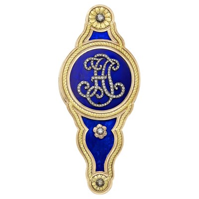 Lot 36 - Antique Two-Color Gold, Silver, Blue Enamel and Diamond Magnifying Glass