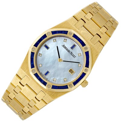 Lot 79 - Gentleman's Gold, Mother-of-Pearl, Sapphire and Diamond 'Royal Oak' Wristwatch, Audemars Piguet
