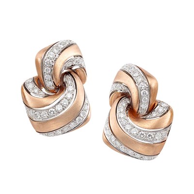 Lot 165 - Pair of Two-Color Gold and Diamond Earrings