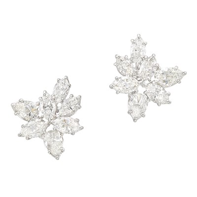 Lot 269 - Pair of Platinum and Diamond Cluster Earclips