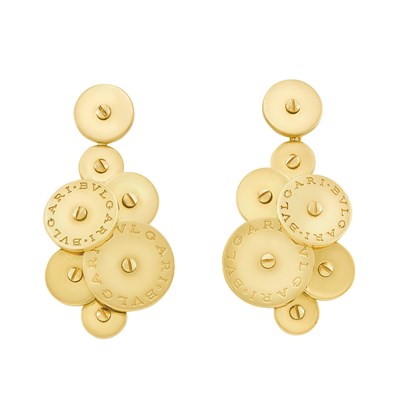 Lot 369 - Pair of Gold Pendant-Earrings, Bulgari