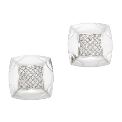 Lot 134 - Pair of White Gold and Diamond 'Pyramid' Earclips, Bulgari