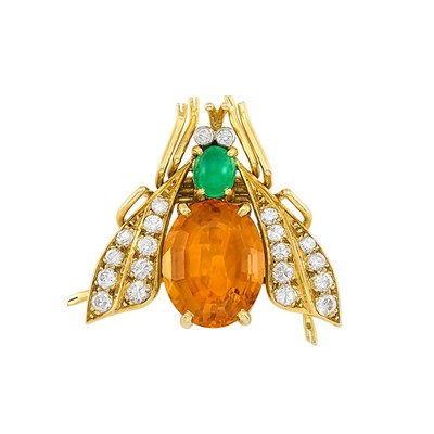 Lot 319 - Gold, Platinum, Citrine, Diamond and Cabochon Emerald Insect Pin, Van Cleef & Arpels
