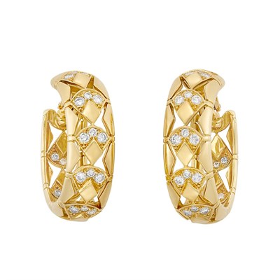 Lot 370 - Pair of Gold and Diamond Hoop Earrings, Cartier, France