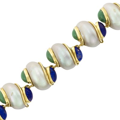 Lot 229 - Gold, Shell, Aventurine Quartz and Lapis Bracelet, Seaman Schepps