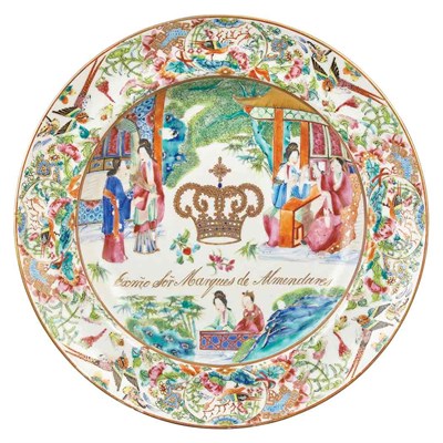 Lot 383 - Canton Famille Rose Armorial Porcelain Dinner...