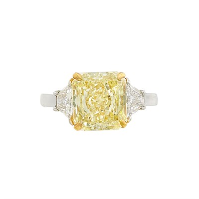 Lot 481 - Platinum, Gold, Fancy Intense Yellow Diamond and Diamond Ring