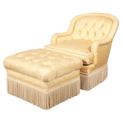 Lot 366 - Yellow Upholstered Club Chair and Ottoman