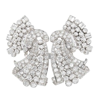 Lot 447 - Platinum and Diamond Double Clip-Brooch/Earclips Combination