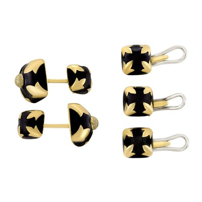 Lot 85 - Gold and Black Enamel Dress Set, David Webb