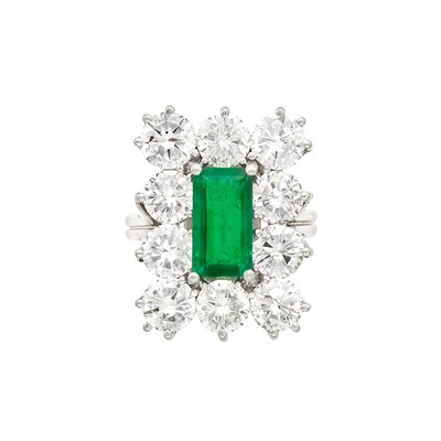 Lot 355 - Platinum, Emerald and Diamond Ring