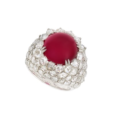 Lot 273 - White Gold, Cabochon Ruby and Diamond Ring
