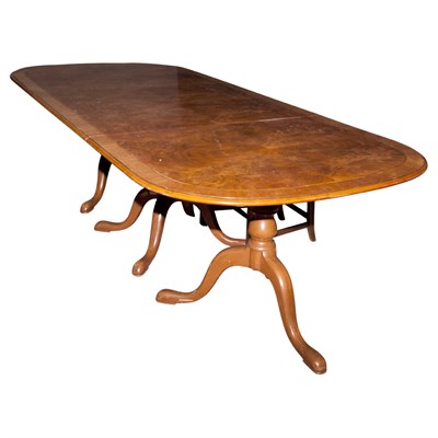 Lot 225 - George III Style Banded Walnut Triple-Pedestal...