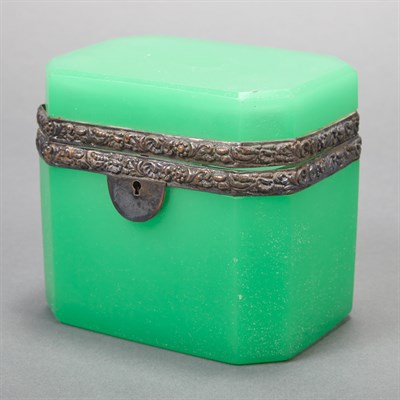 Lot 592 - Silver Plate Mounted Green Glass Casket Length...