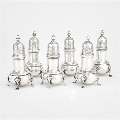 Lot 525 - Set of Six Georgian Style Sterling Silver Salt...
