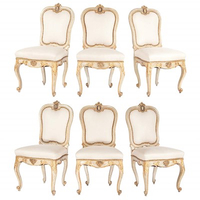 Lot 293 - Set of Six Italian Rococo Painted and Parcel...