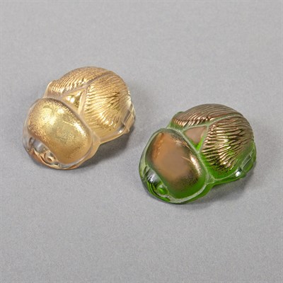 Lot 580 - Two Lalique Opalescent Glass Scarabs Length 2...