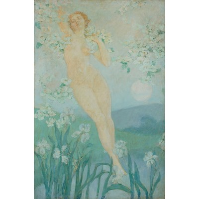 Lot 78 - Robert Reid American, 1862-1929 Moonrise Oil...