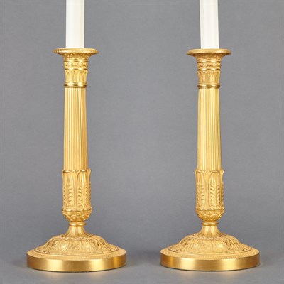 Lot 375 - Pair of Empire Style Gilt-Bronze Candlestick...