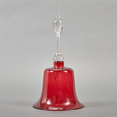 Lot 582 - Cranberry and Clear Glass Bell Height 11 inches.