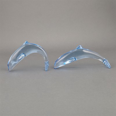 Lot 636 - Two Baccarat Blue Glass Figures of Dolphins...