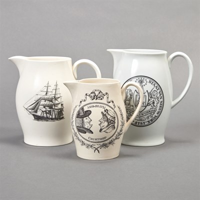 Lot 624 - Three Ceramic Commemorative Ale Pitchers...