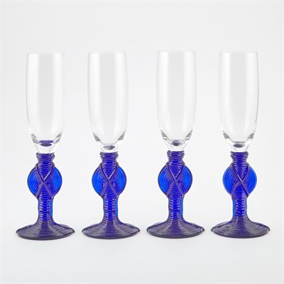 Lot 563 - Set of Four Sevres Blue and Clear Glass...