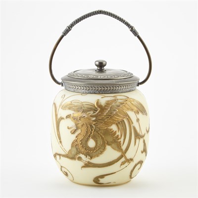 Lot 587 - Silver Plate Mounted Glass Biscuit Barrel...