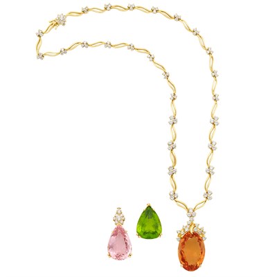 Lot 253 - Gold and Diamond Necklace with Interchangeable, Topaz, Morganite and Peridot and Diamond Pendants, Kurt Wayne