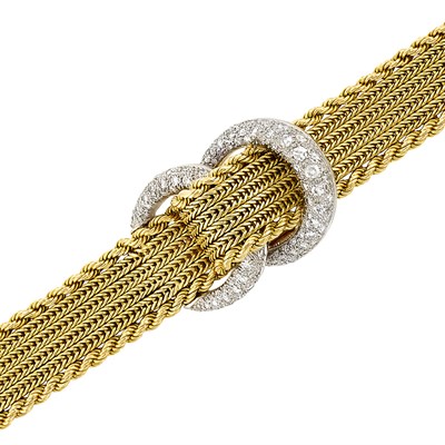 Lot 396 - Gold, Platinum and Diamond Mesh Bracelet-Watch, Gubelin, France