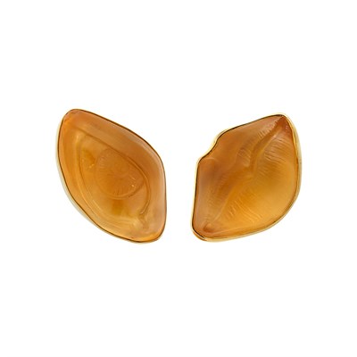 Lot 58 - Pair of Gold and Carved Citrine Earrings, Rebecca Koven