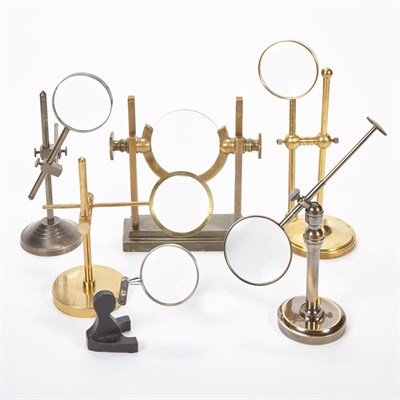 Lot 594 - Group of Six Standing Desk Magnifying Glasses...