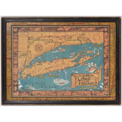 Lot 630 - Pictorial Map of Long Island Height overall 24...