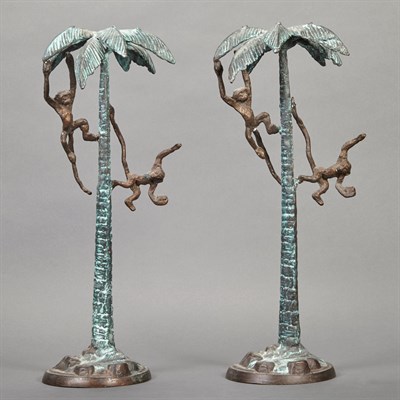 Lot 627 - Pair of Palm Tree Candlesticks with Climbing...
