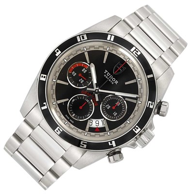 Lot 86 - Gentleman's Stainless Steel and Black Enamel Chronograph Wristwatch, Tudor