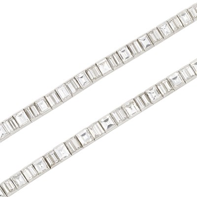 Lot 483 - Pair of Platinum and Diamond Straightline Bracelets