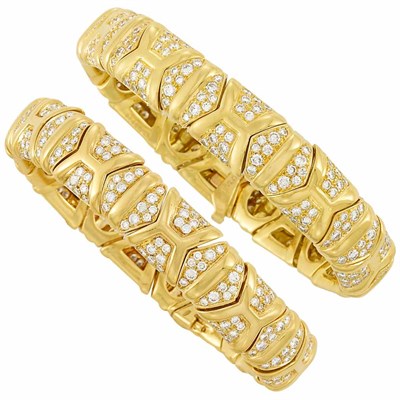 Lot 391 - Pair of Gold and Diamond Bracelets, Bulgari